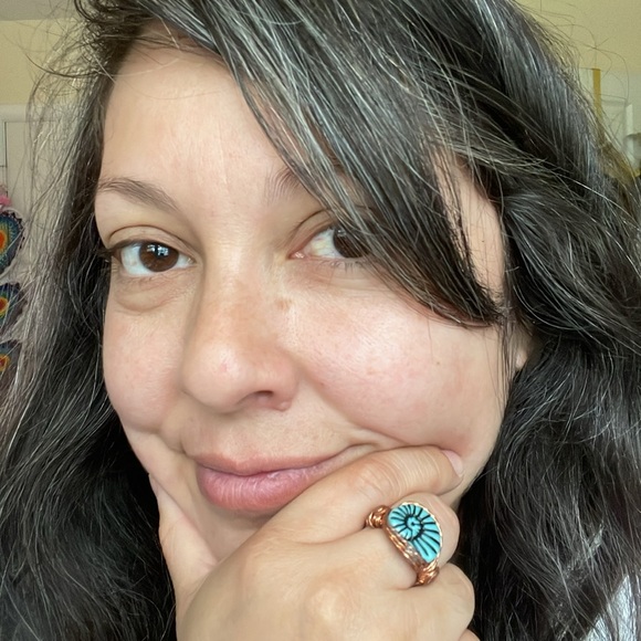 Uranium Czech Glass Nautilus coper wrapped ring💚 - Picture 7 of 12